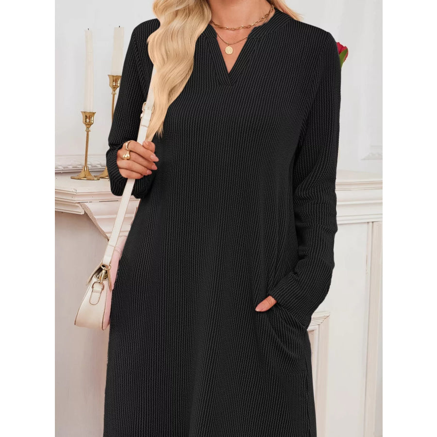 Casual Ribbed Knit Long Sleeve Dress Apparel and Accessories
