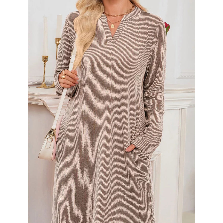 Casual Ribbed Knit Long Sleeve Dress Apparel and Accessories