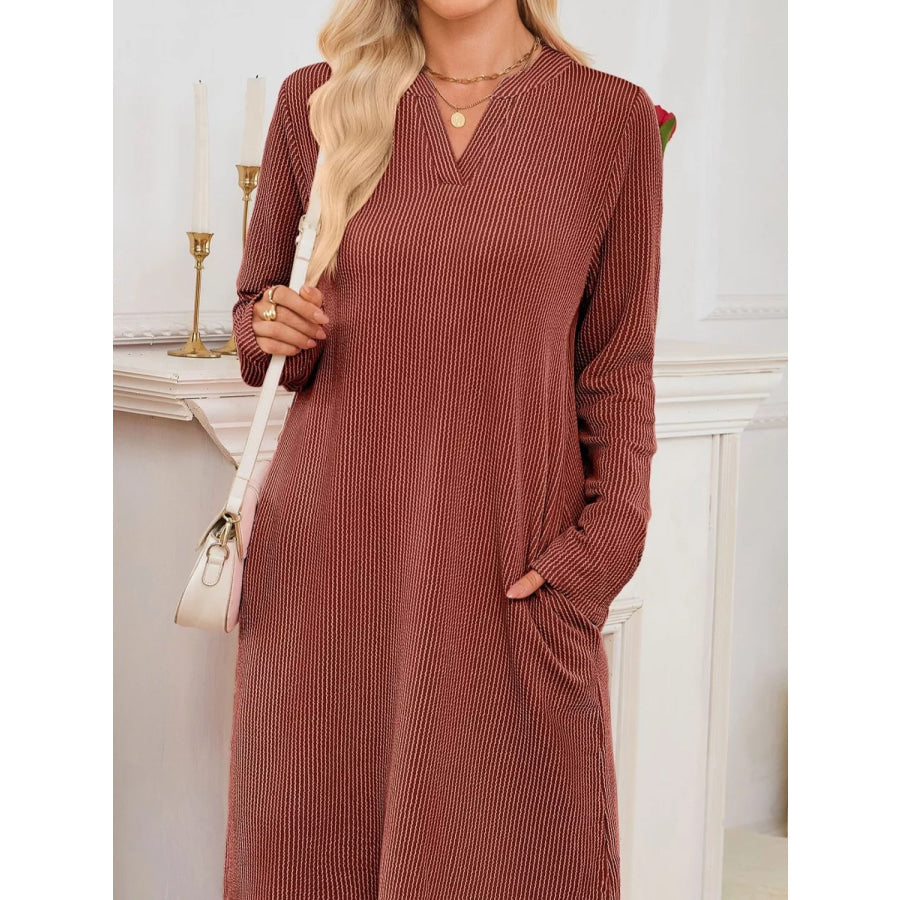 Casual Ribbed Knit Long Sleeve Dress Apparel and Accessories