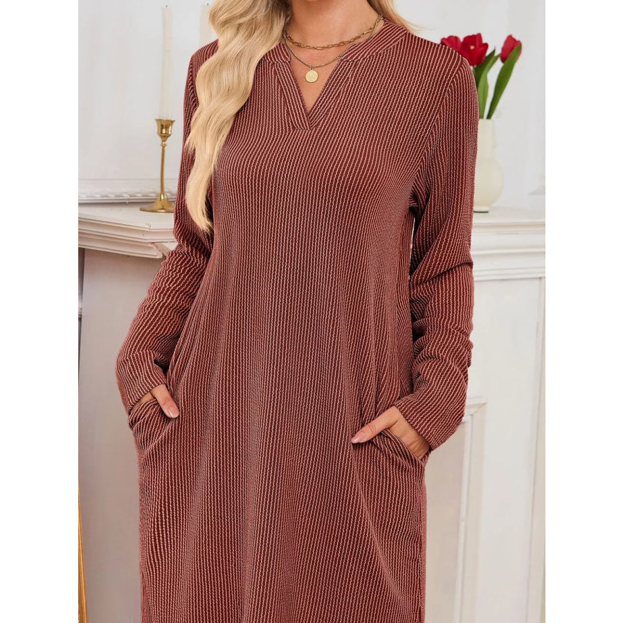 Casual Ribbed Knit Long Sleeve Dress Apparel and Accessories