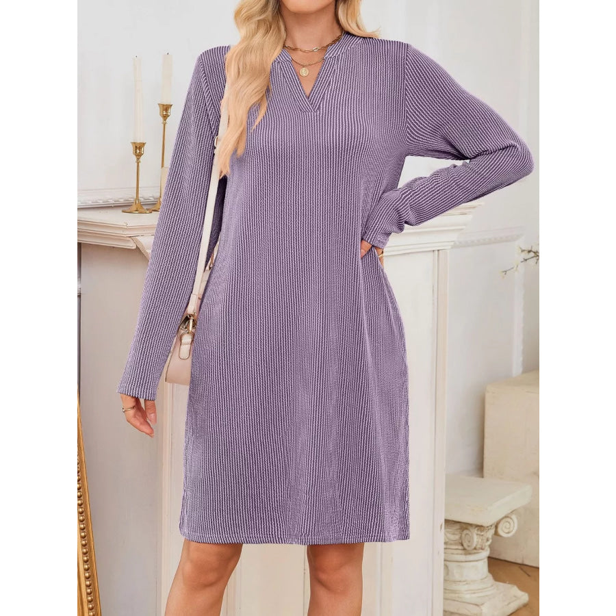 Casual Ribbed Knit Long Sleeve Dress Apparel and Accessories