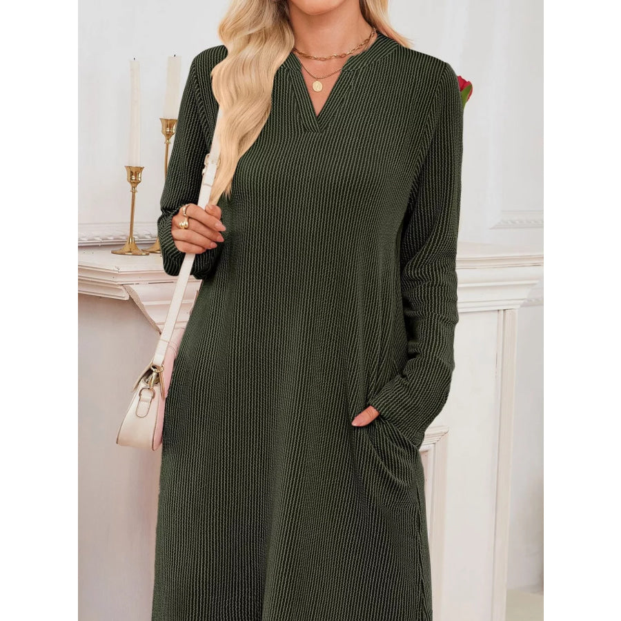 Casual Ribbed Knit Long Sleeve Dress Apparel and Accessories