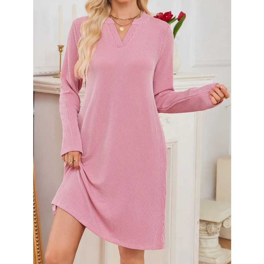 Casual Ribbed Knit Long Sleeve Dress Apparel and Accessories