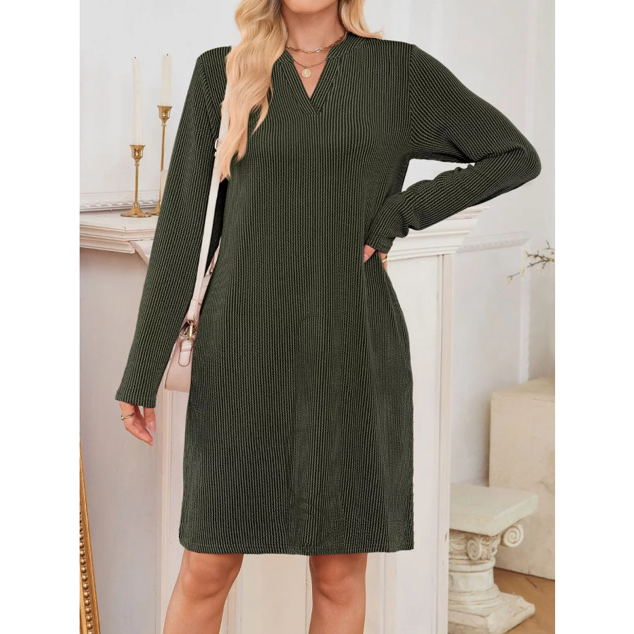 Casual Ribbed Knit Long Sleeve Dress Apparel and Accessories