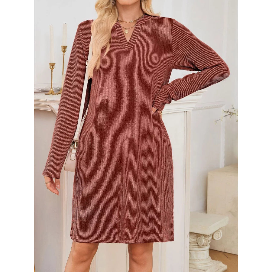 Casual Ribbed Knit Long Sleeve Dress Apparel and Accessories