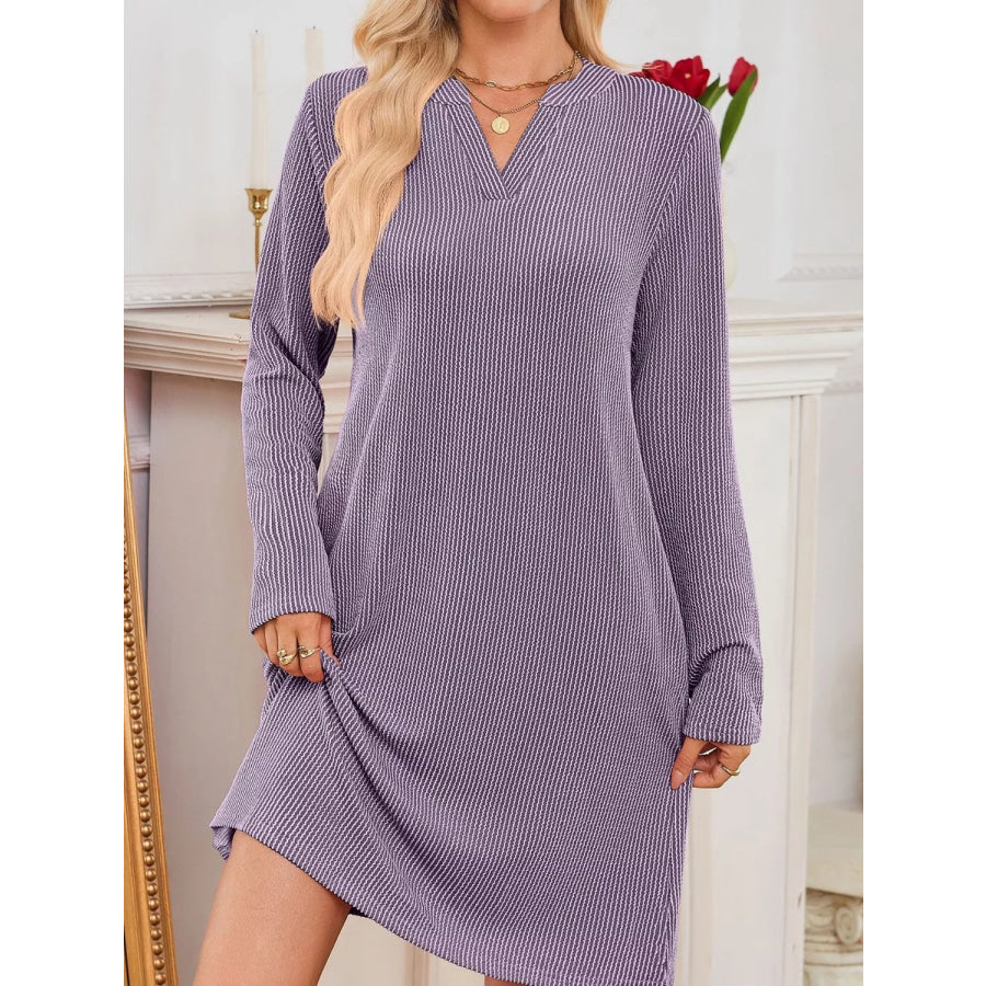Casual Ribbed Knit Long Sleeve Dress Apparel and Accessories