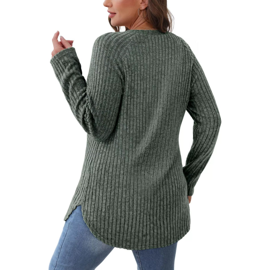 Casual Ribbed Knit Long Sleeve T-Shirt Apparel and Accessories