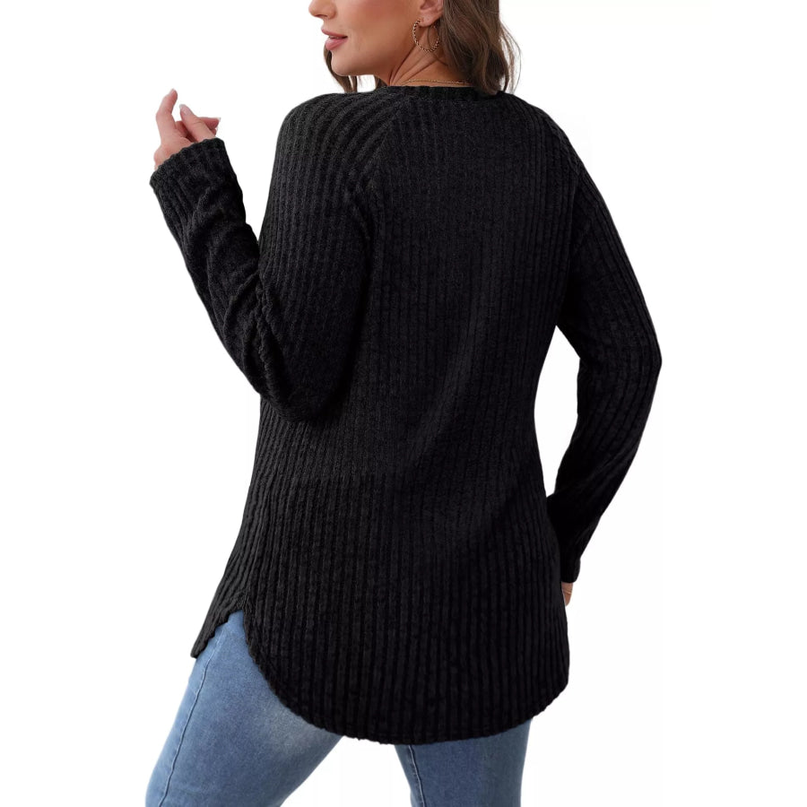 Casual Ribbed Knit Long Sleeve T-Shirt Apparel and Accessories