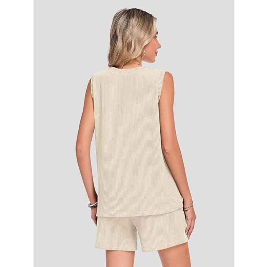 Casual Ribbed Knit Sleeveless Top and Shorts Set Apparel and Accessories