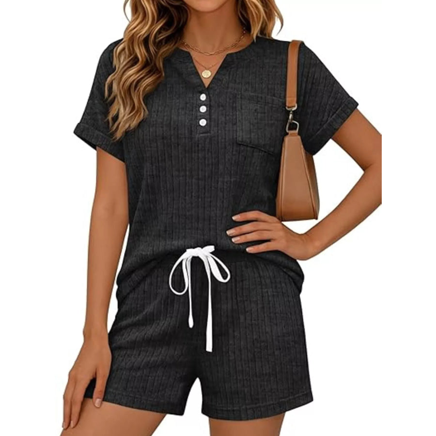 Casual Ribbed Knit Tee and Shorts Set Apparel and Accessories