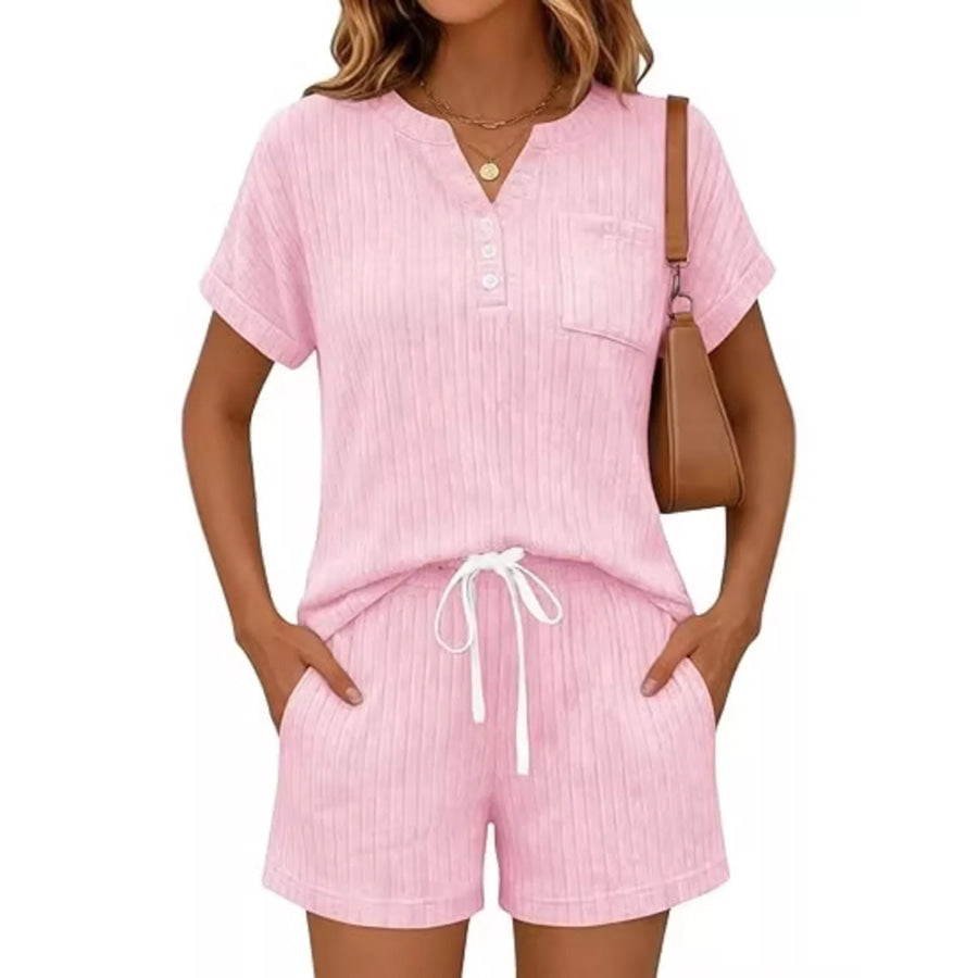 Casual Ribbed Knit Tee and Shorts Set Apparel and Accessories