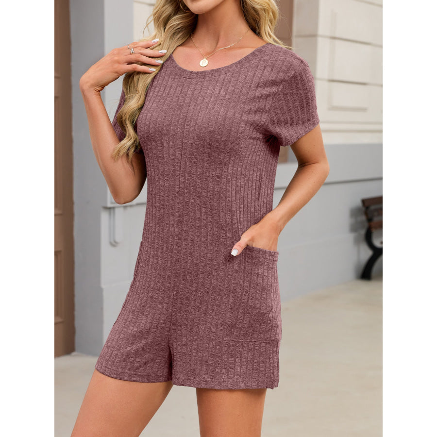 Casual Ribbed Knit V-Neck Romper Apparel and Accessories