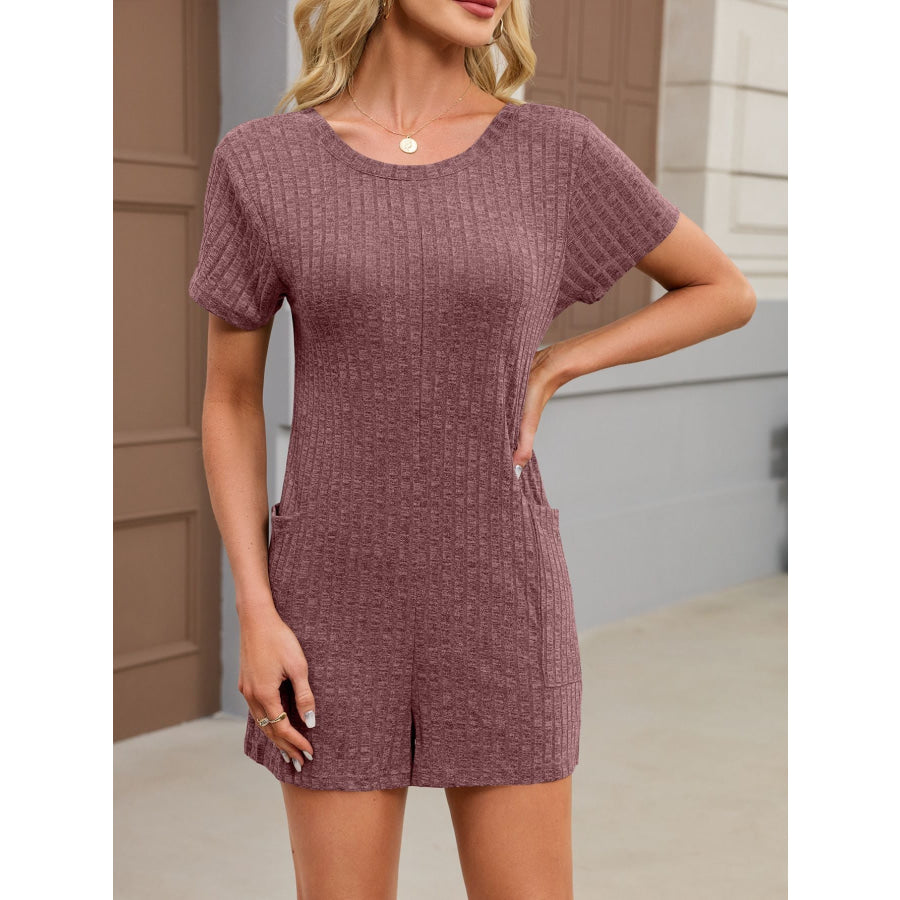 Casual Ribbed Knit V-Neck Romper Apparel and Accessories