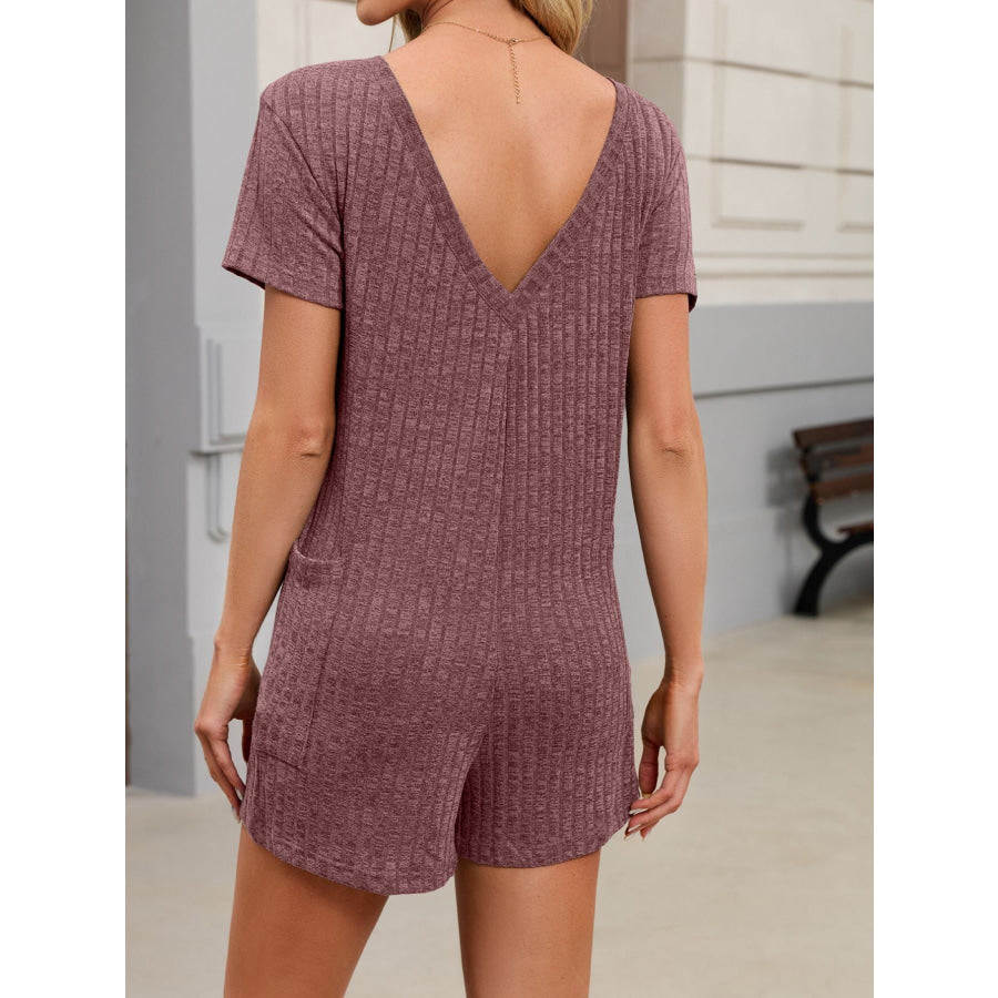 Casual Ribbed Knit V-Neck Romper Apparel and Accessories