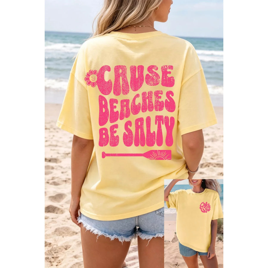 Casual Round Neck Short Sleeve Slogan Print Loose Fit T-shirt Apparel and Accessories