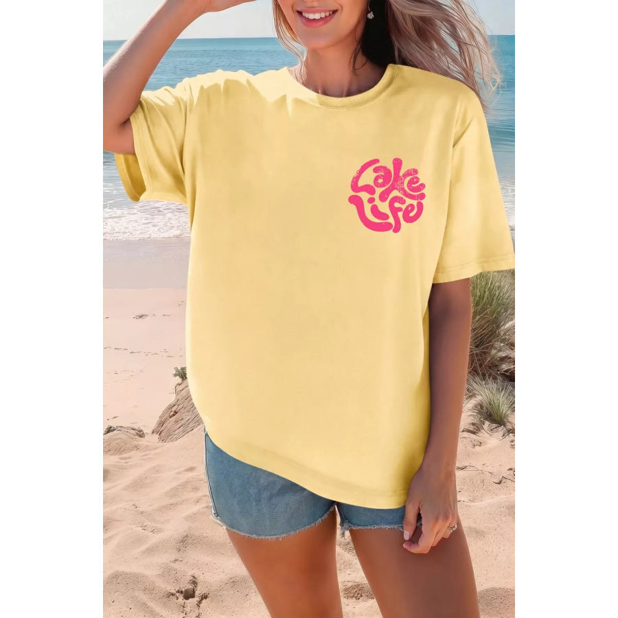 Casual Round Neck Short Sleeve Slogan Print Loose Fit T-shirt Apparel and Accessories