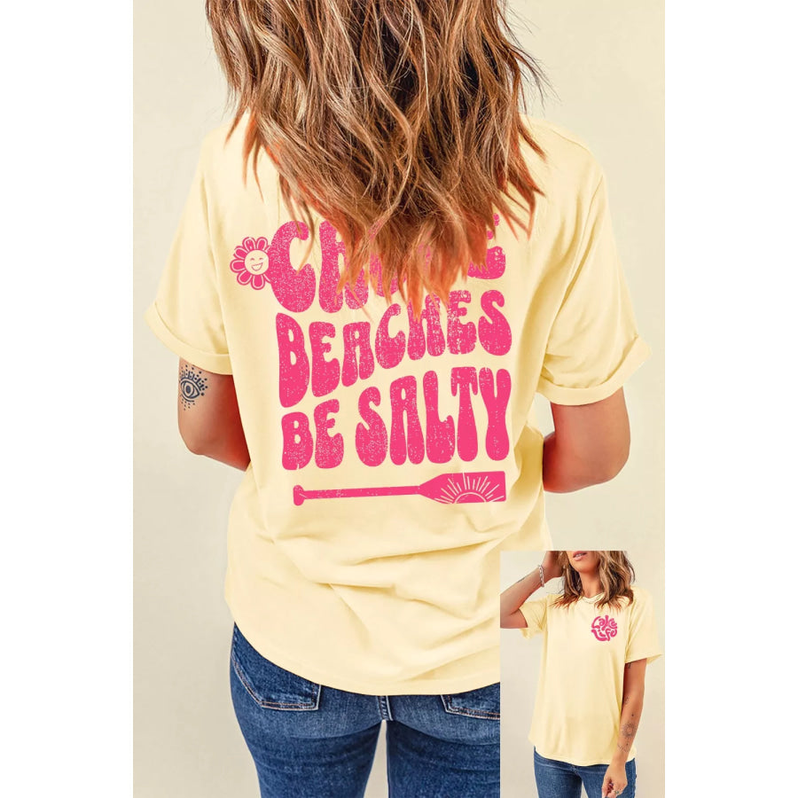 Casual Round Neck Short Sleeve Slogan Print Loose Fit T-shirt Apparel and Accessories