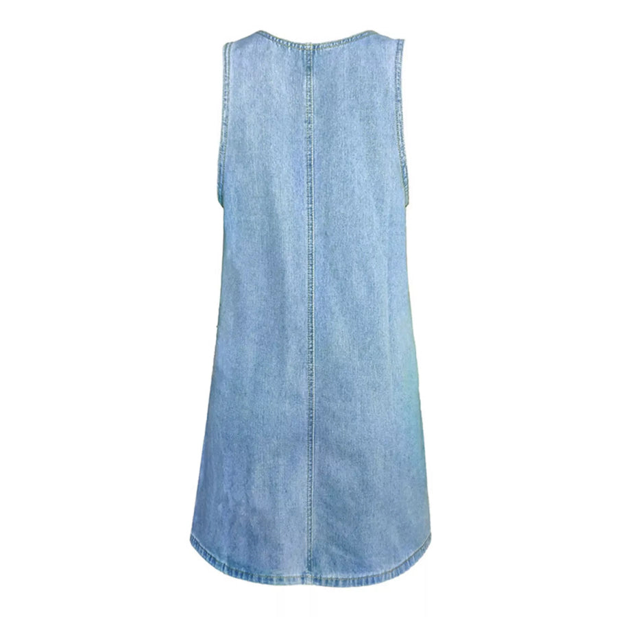 Casual Scoop Neck Sleeveless Denim Dress Apparel and Accessories