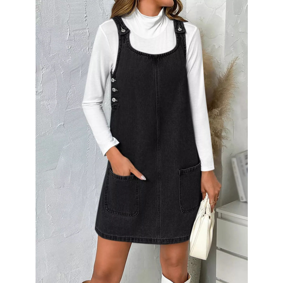 Casual Scoop Neck Sleeveless Denim Dress Black / S Apparel and Accessories