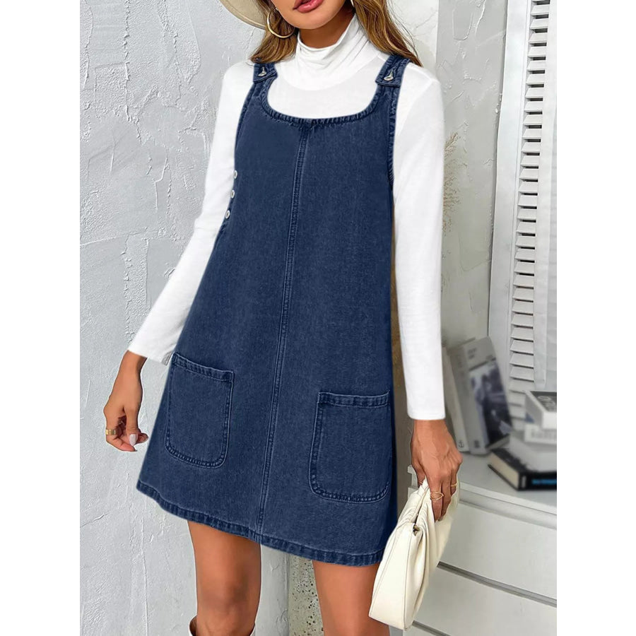 Casual Scoop Neck Sleeveless Denim Dress Dark Blue / S Apparel and Accessories