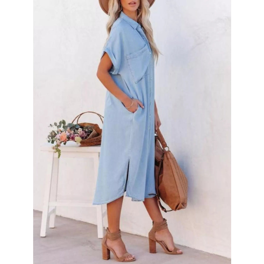 Casual Shirt Dress with Side Slits Apparel and Accessories