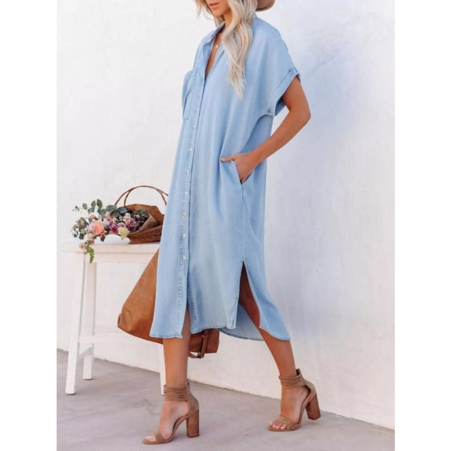 Casual Shirt Dress with Side Slits Apparel and Accessories