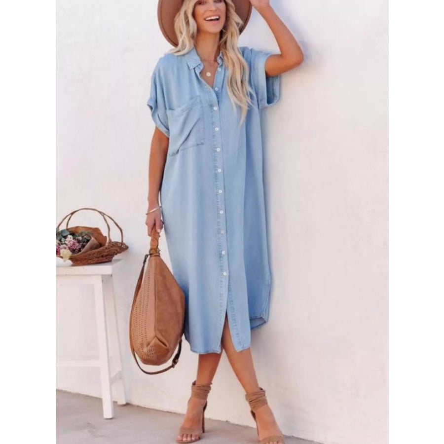 Casual Shirt Dress with Side Slits Apparel and Accessories