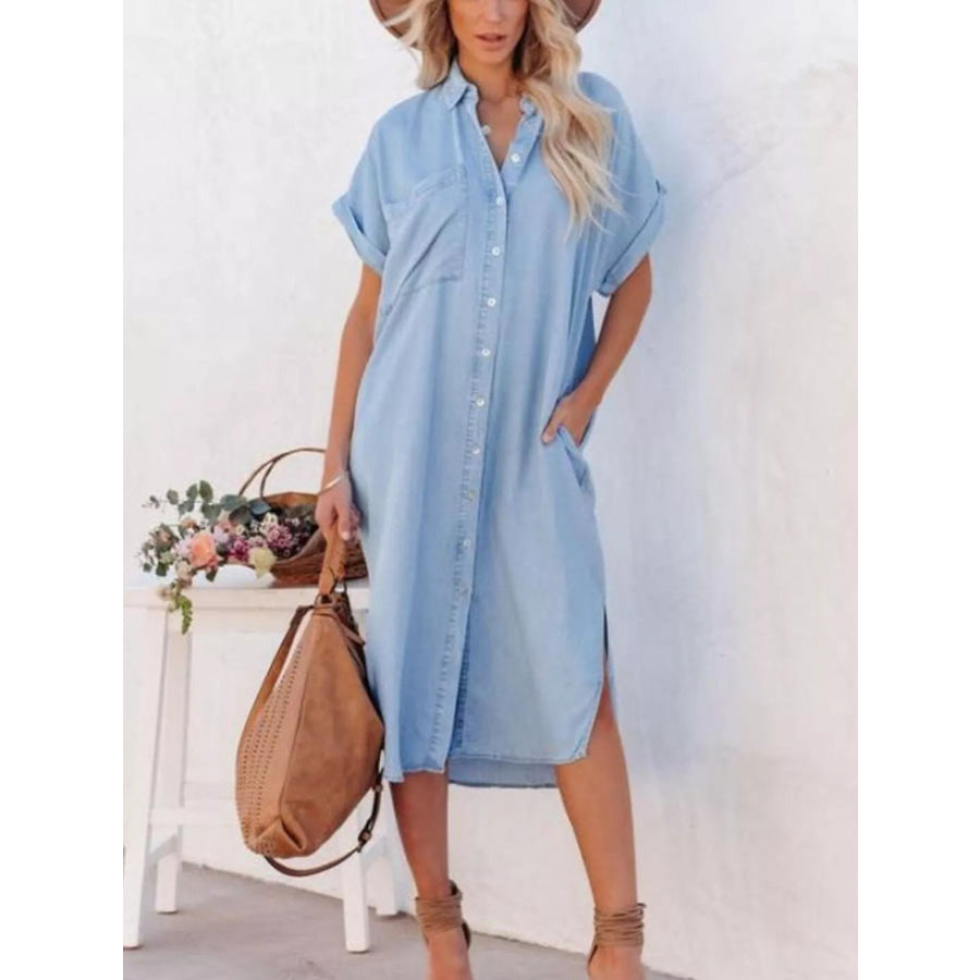 Casual Shirt Dress with Side Slits Apparel and Accessories