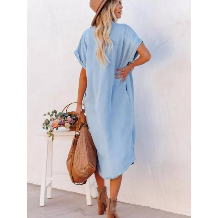 Casual Shirt Dress with Side Slits Apparel and Accessories