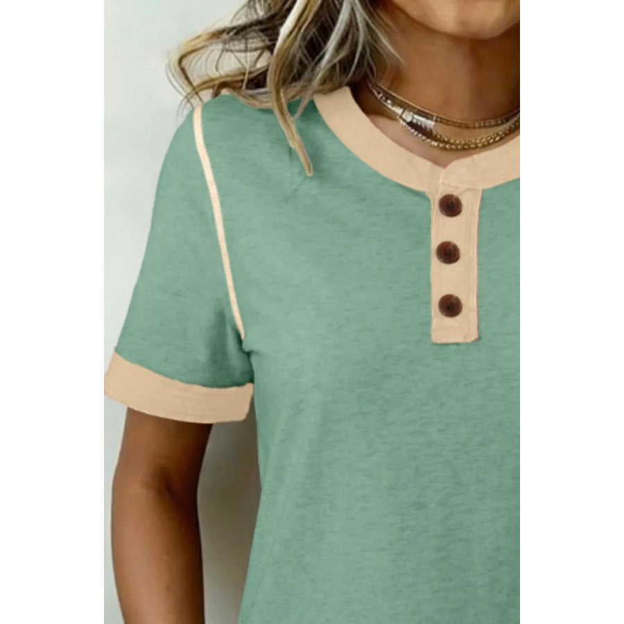 Casual Short Sleeve Button Detail Blouse Apparel and Accessories