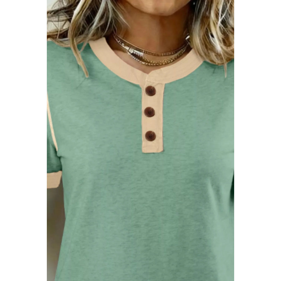 Casual Short Sleeve Button Detail Blouse Apparel and Accessories