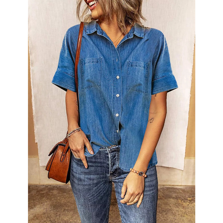 Casual Short Sleeve Denim Shirt Apparel and Accessories