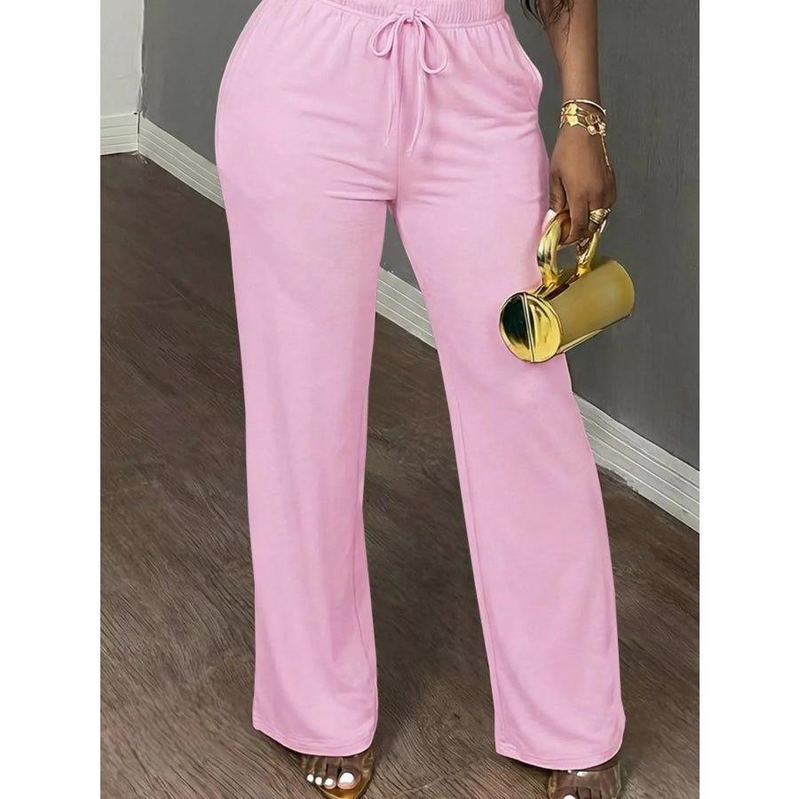 Casual Short Sleeve Top and Wide Leg Pants Set Apparel Accessories