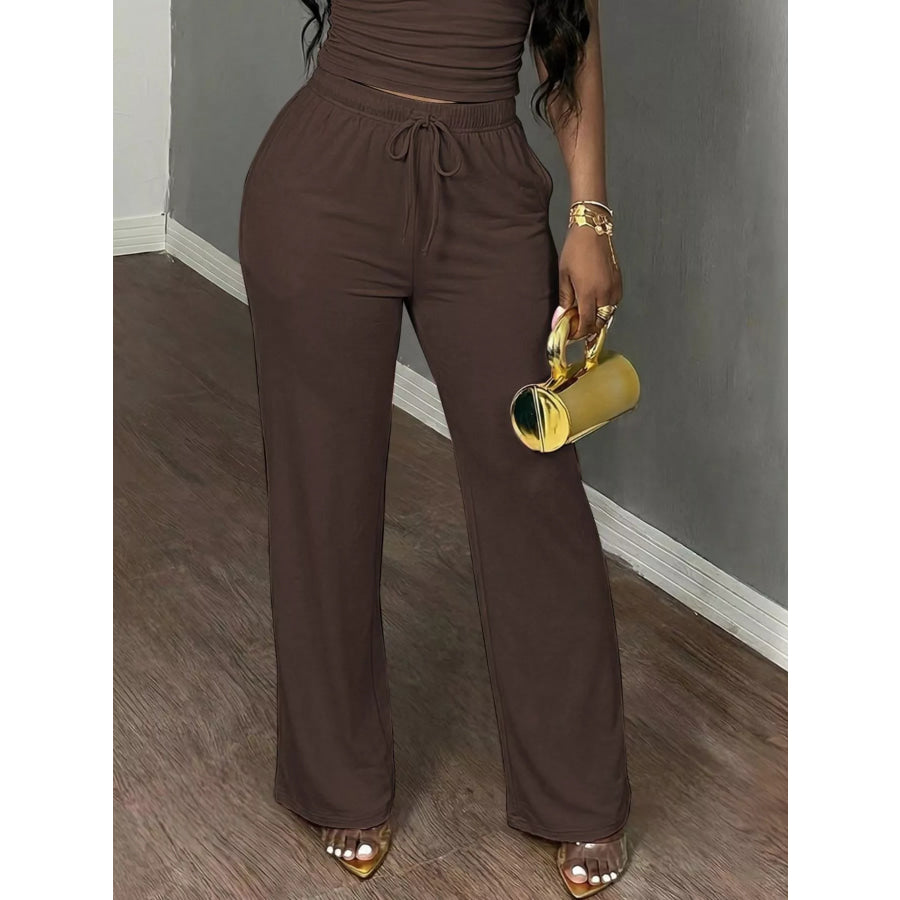 Casual Short Sleeve Top and Wide Leg Pants Set Apparel Accessories