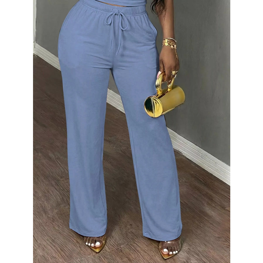 Casual Short Sleeve Top and Wide Leg Pants Set Apparel Accessories