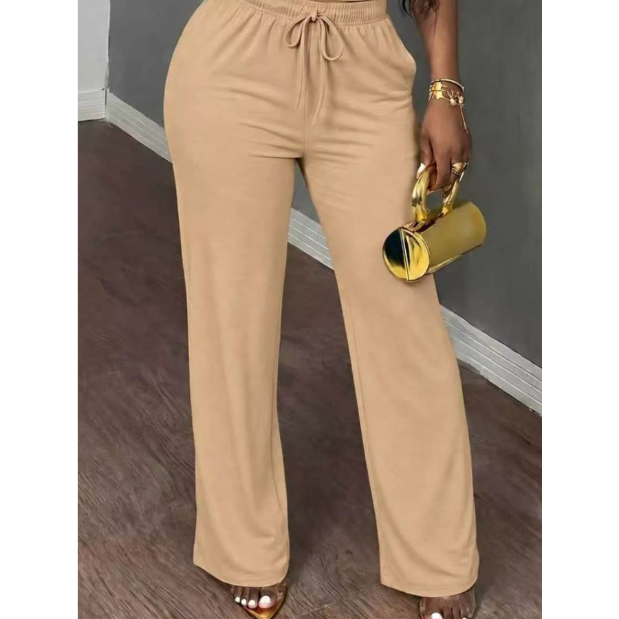Casual Short Sleeve Top and Wide Leg Pants Set Apparel Accessories