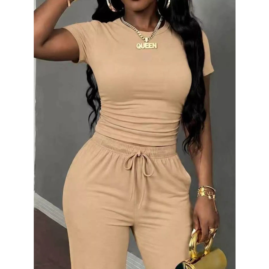 Casual Short Sleeve Top and Wide Leg Pants Set Apparel Accessories