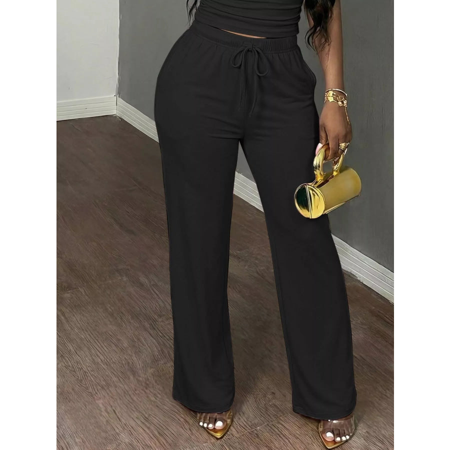 Casual Short Sleeve Top and Wide Leg Pants Set Apparel Accessories