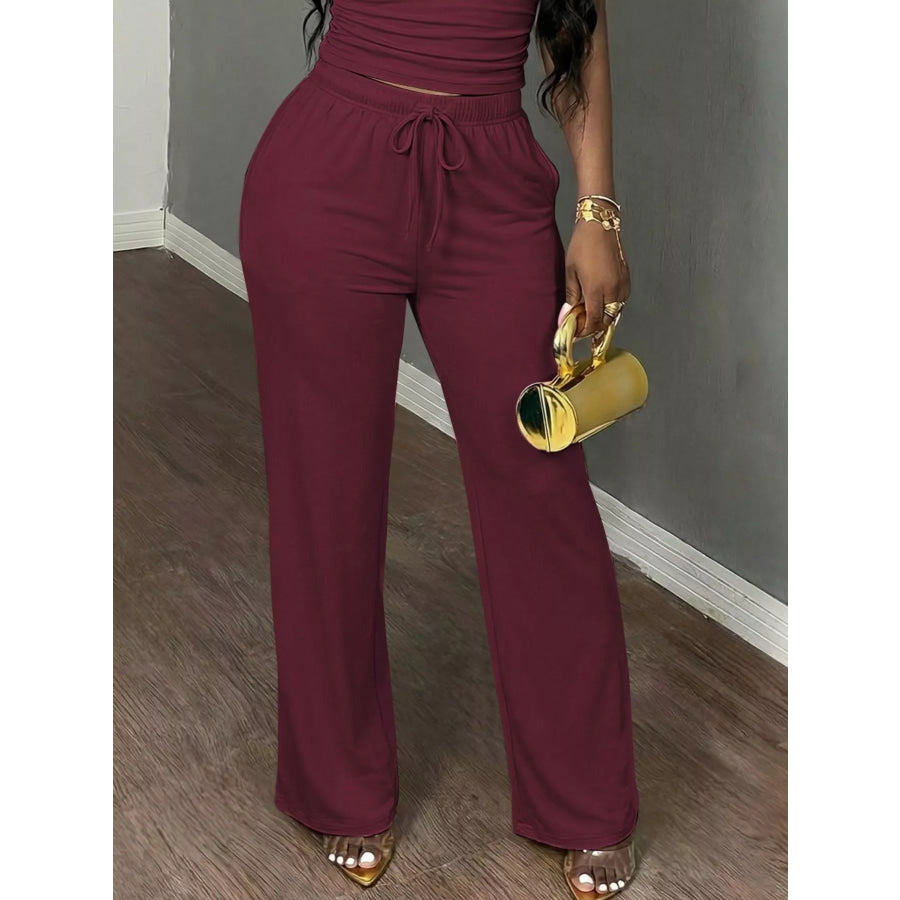 Casual Short Sleeve Top and Wide Leg Pants Set Apparel Accessories