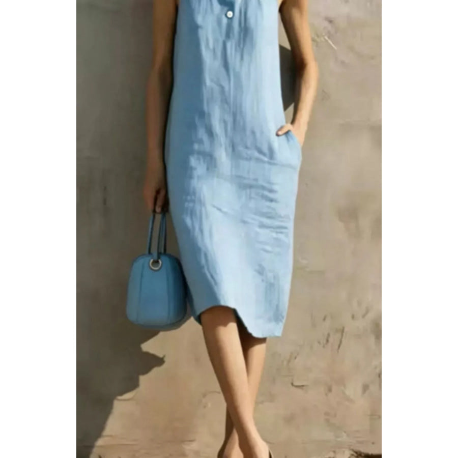 Casual Sleeveless Button Detail Midi Dress Apparel and Accessories