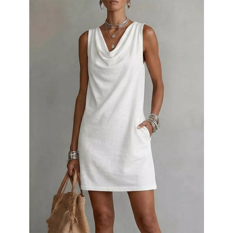 Casual Sleeveless Cowl Neck Mini Dress White / S Apparel and Accessories