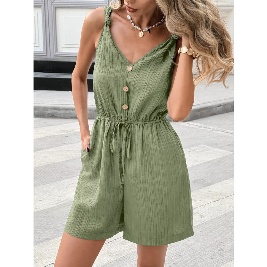 Casual Sleeveless Knot Strap Romper Matcha Green / S Apparel and Accessories