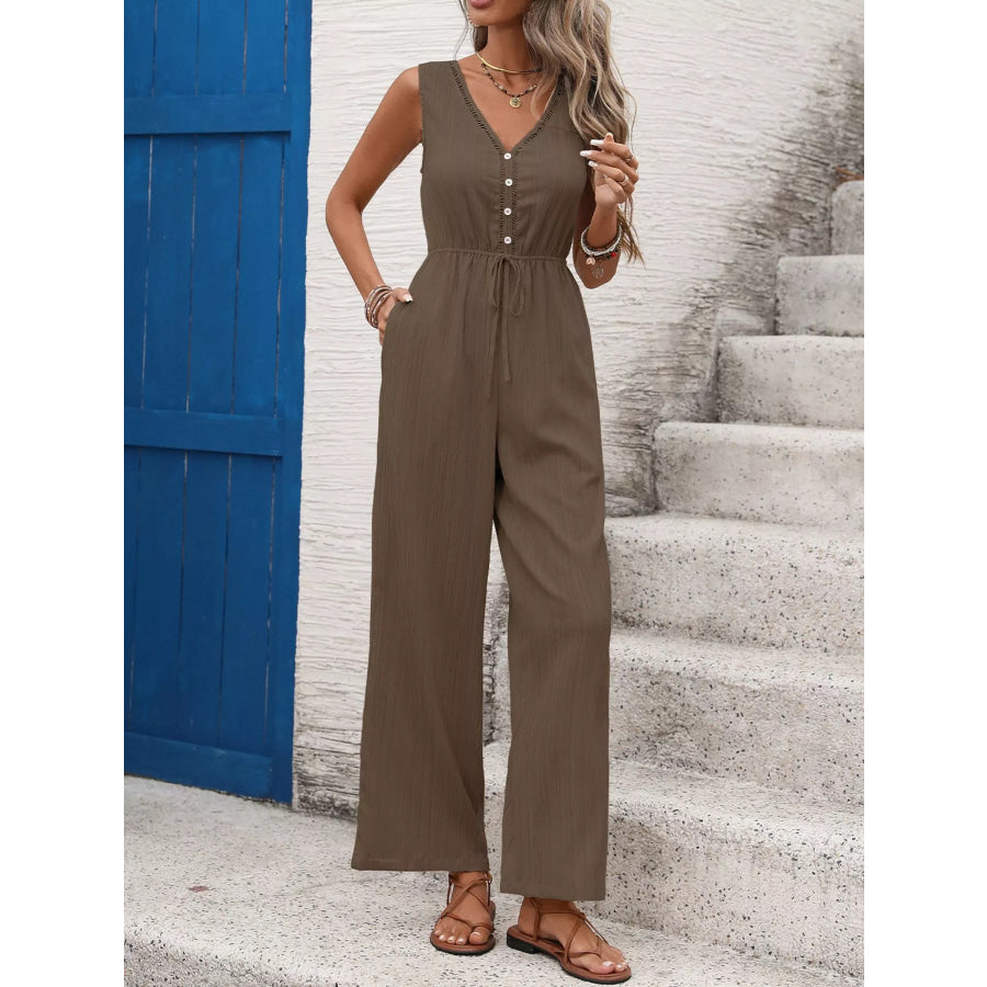 Casual Sleeveless V-Neck Wide Leg Jumpsuit Apparel and Accessories