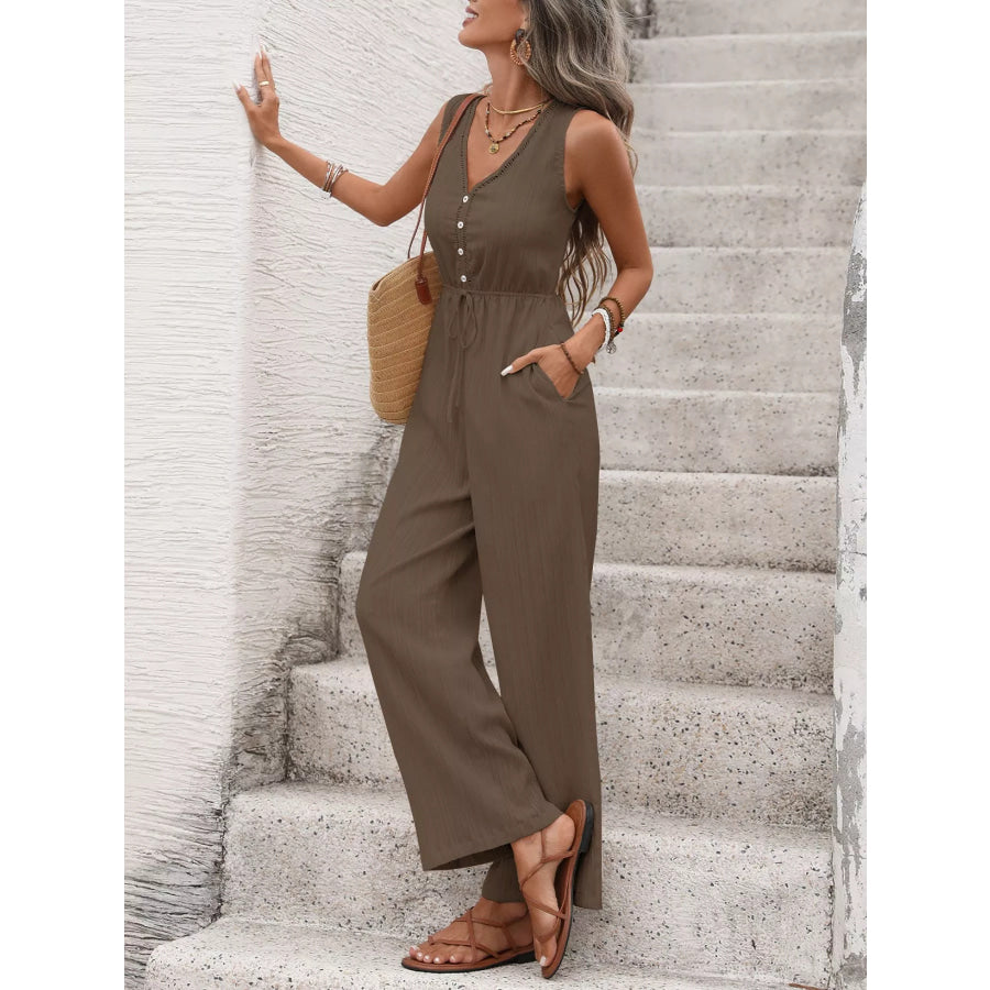 Casual Sleeveless V-Neck Wide Leg Jumpsuit Apparel and Accessories