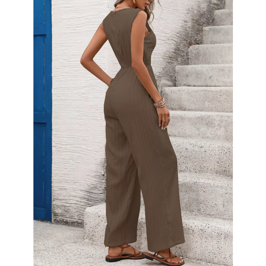 Casual Sleeveless V-Neck Wide Leg Jumpsuit Apparel and Accessories