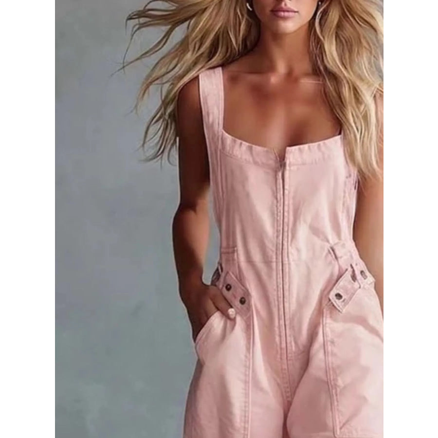 Casual Sleeveless Zip Front Jumpsuit with Pockets Apparel and Accessories