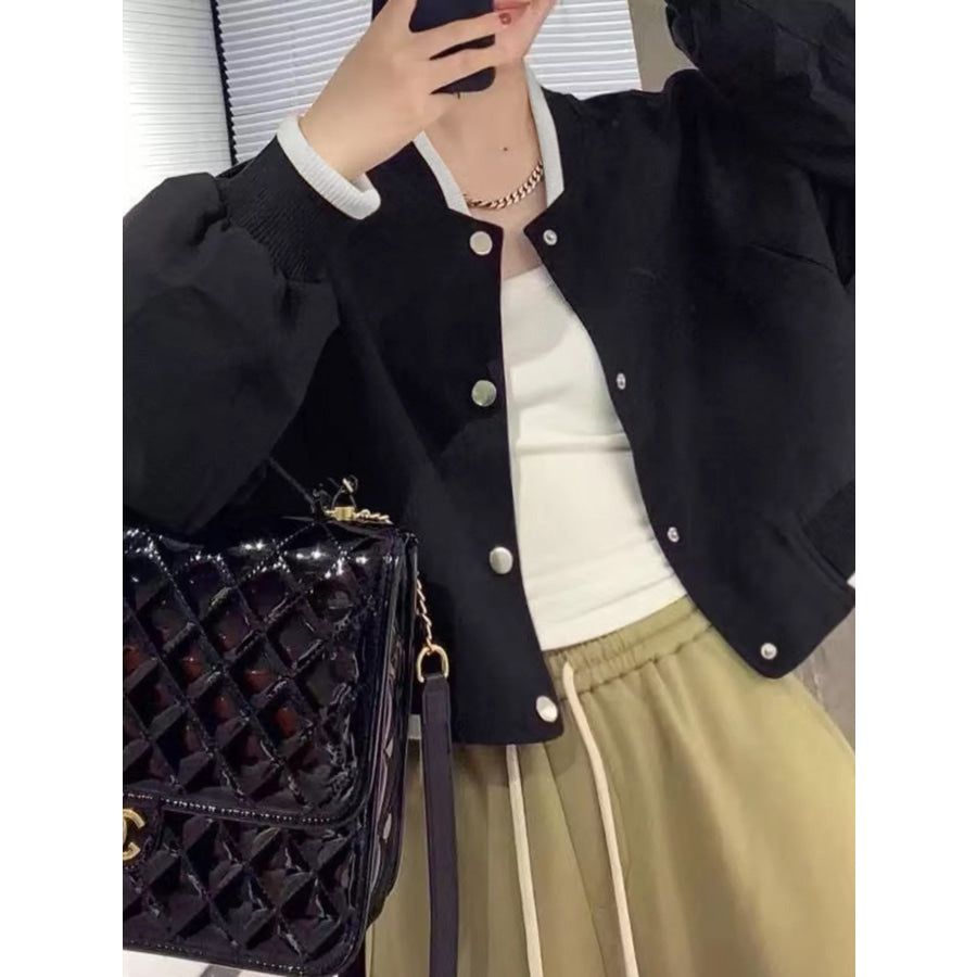 Casual Snap Down Cropped Jacket Black / M Apparel and Accessories