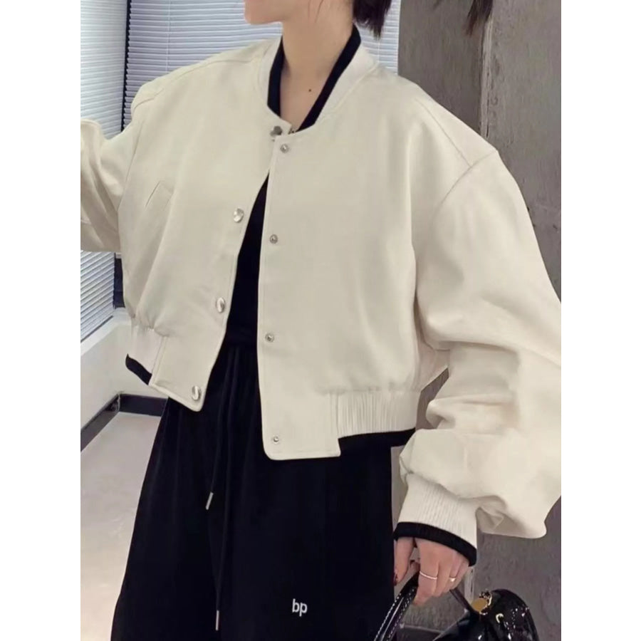 Casual Snap Down Cropped Jacket Apricot / M Apparel and Accessories