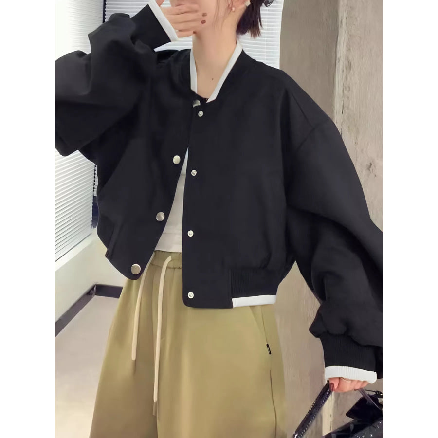 Casual Snap Down Cropped Jacket Black / M Apparel and Accessories