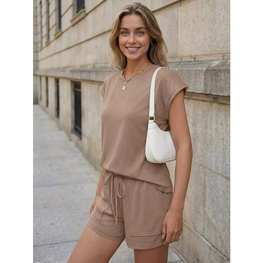Casual Solid Color T-Shirt and Shorts Set Apparel and Accessories